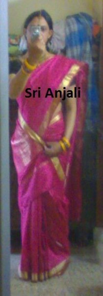 Sri Anjali in pink silk saree