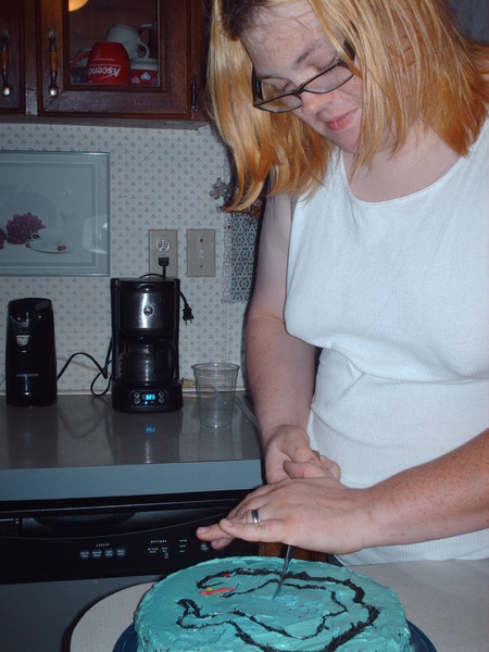 cutting a cake