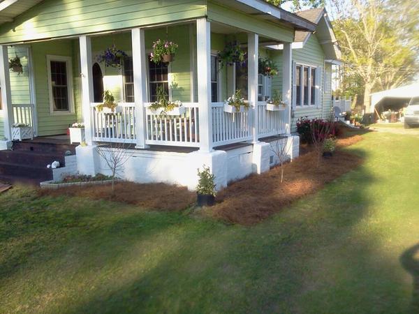 mt front porch after remodel with a few plants