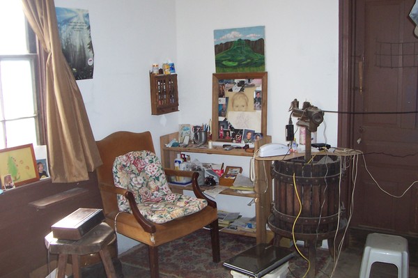 My chair with shelf and apple cider press table