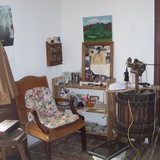 My chair with shelf and apple cider press table