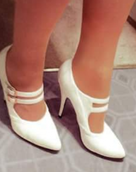 White double strap heels